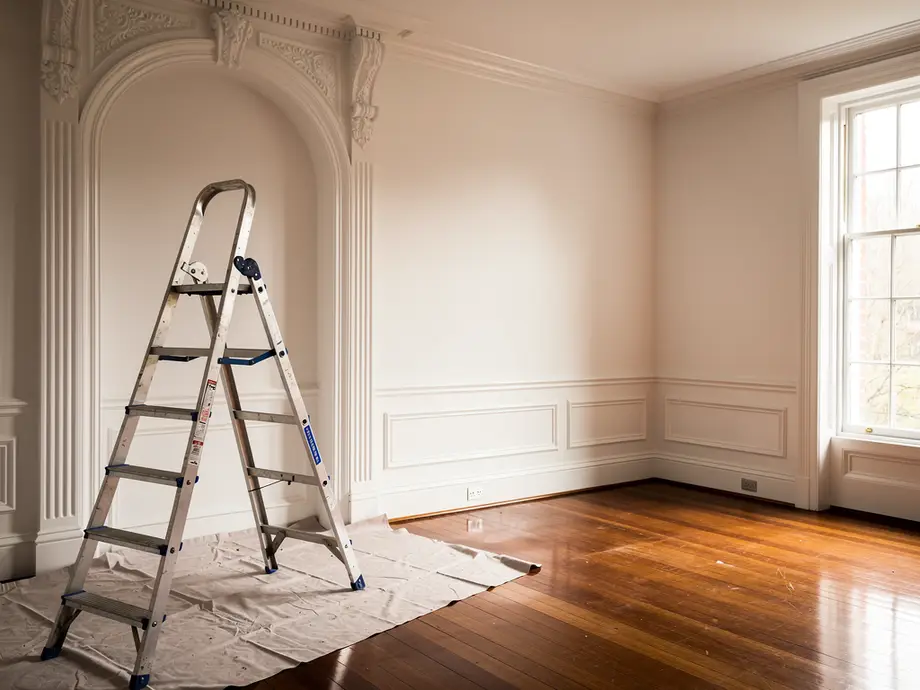 Freshly painted interior wall and trim in a renovated room
